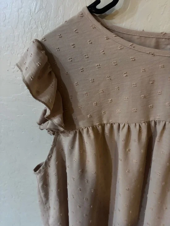 Neutral Ruffle Sleeve Swiss Dot Tunic Top - Beige - Picture 3 of 8